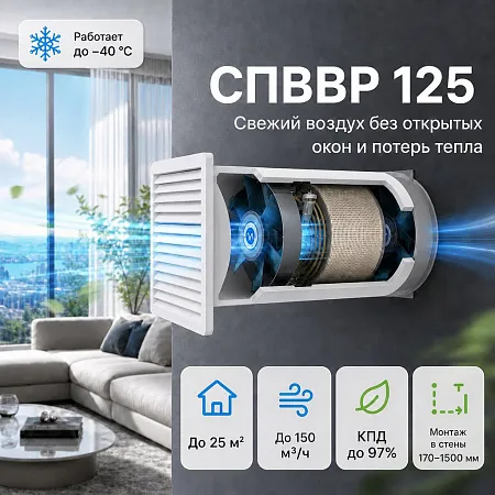 СПВВР 125 — вентиляция с рекуперацией тепла для помещений до 25 м²